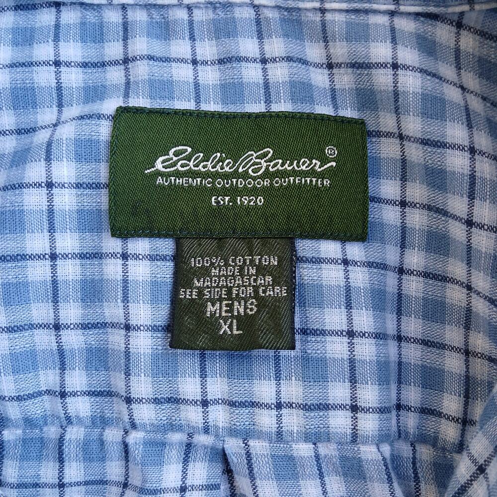 Eddie Bauer Short-Sleeve Button-Up Shirt Men's XL blue checks plaid cotton - Picture 7 of 16